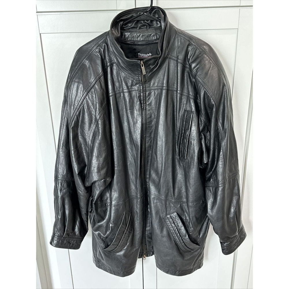 Wilson Leather Jacket - 3M Thinsulate zip lining - Black Mens XL Long